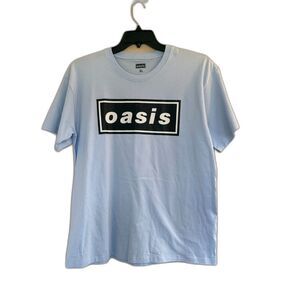 Oasis Band T-Shirt Light Blue XL Box Logo Britpop Rock Graphic Tee